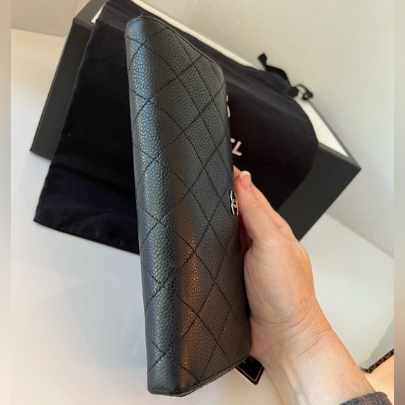 Chanel Caviar Wallet Leather Quilted 3/4 Zip Large Long Black / Silver - Picture 8 of 16